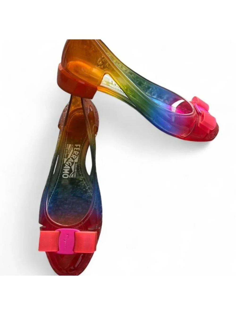 Y2K Salvatore Ferragamo Vara Rainbow Jelly Shoes Size 6 Coquette Summer Italy